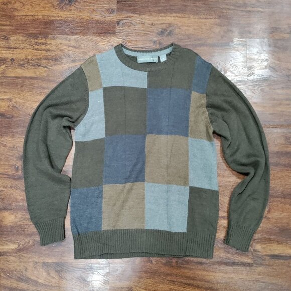 Oscar Dela Renta Patchwork Color Block Crew Neck Pullover Knit Sweater Men's M - Picture 2 of 13